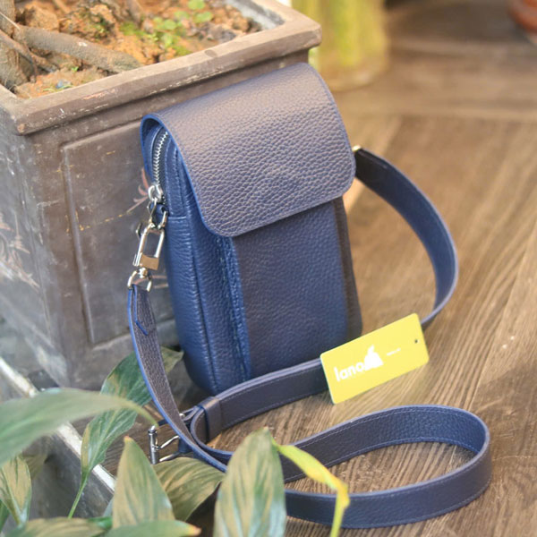 Túi da đeo chéo handmade thời trang sang trọng Lano TDH06 xanh navy