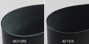 Cạnh da trước và sau khi hoàn thiện bằng Edge Paint