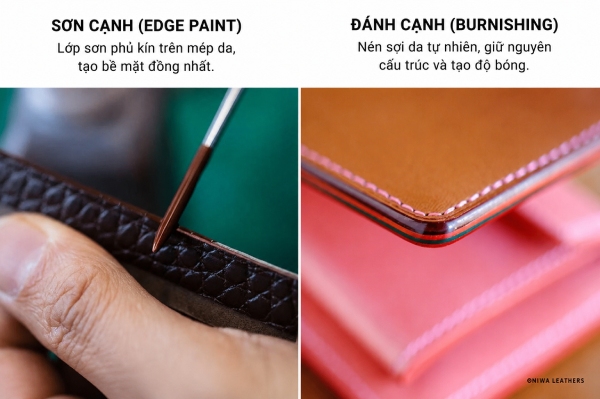 So sánh Edge Paint và Burnishing trên cạnh da